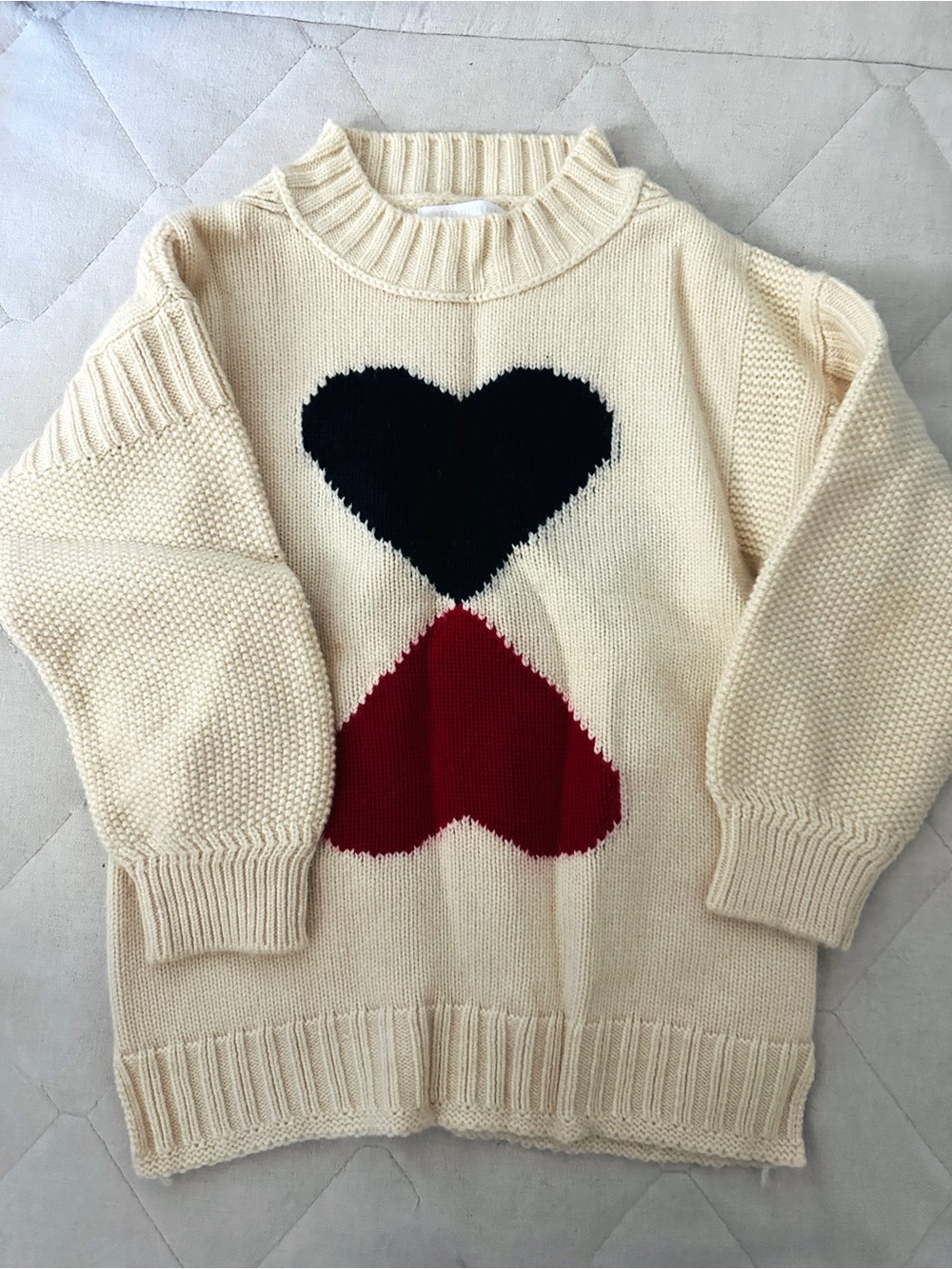 Burberry Cream Sweater with Black & Red Heart Motifs